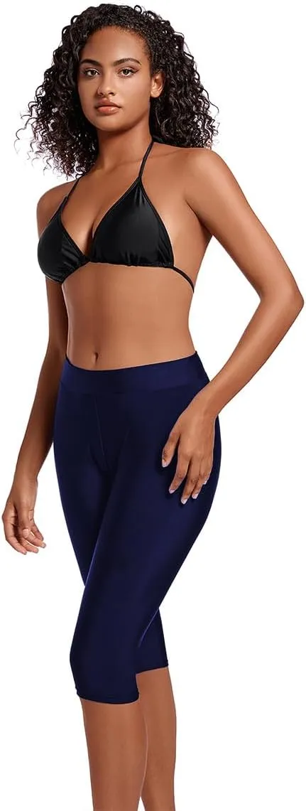 Akaeys Women Knee Length Swim Shorts Leggings Sun Protection Rash Guard Pants Sports Crop Swim Tights Tankini Bottom