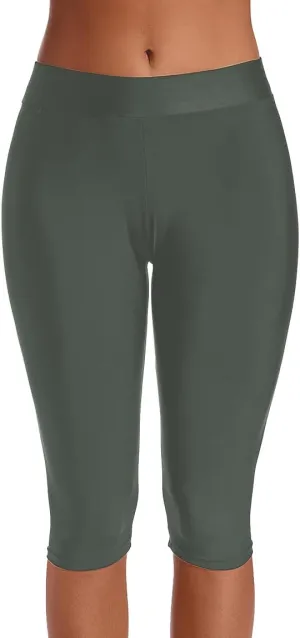 Akaeys Women Knee Length Swim Shorts Leggings Sun Protection Rash Guard Pants Sports Crop Swim Tights Tankini Bottom