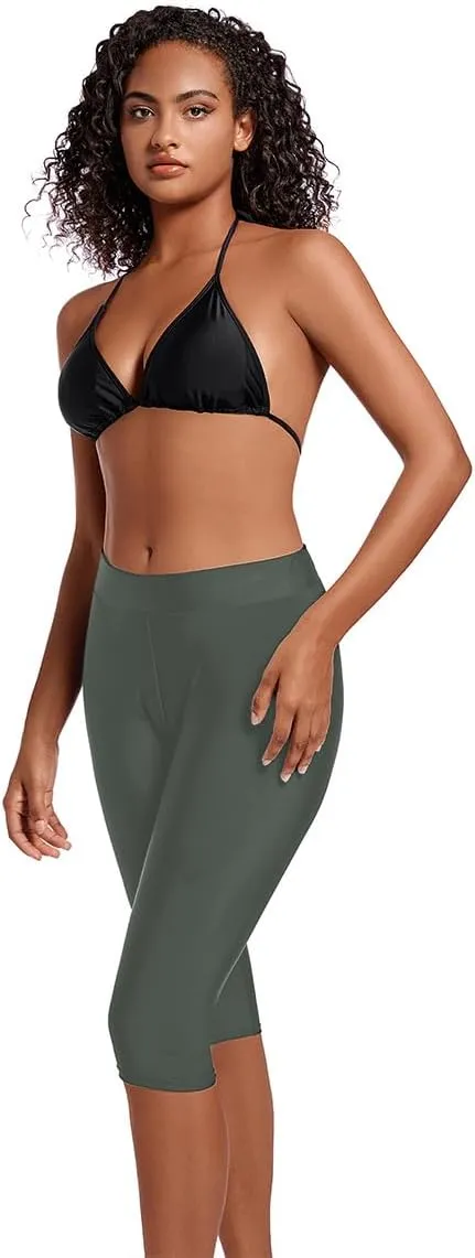 Akaeys Women Knee Length Swim Shorts Leggings Sun Protection Rash Guard Pants Sports Crop Swim Tights Tankini Bottom