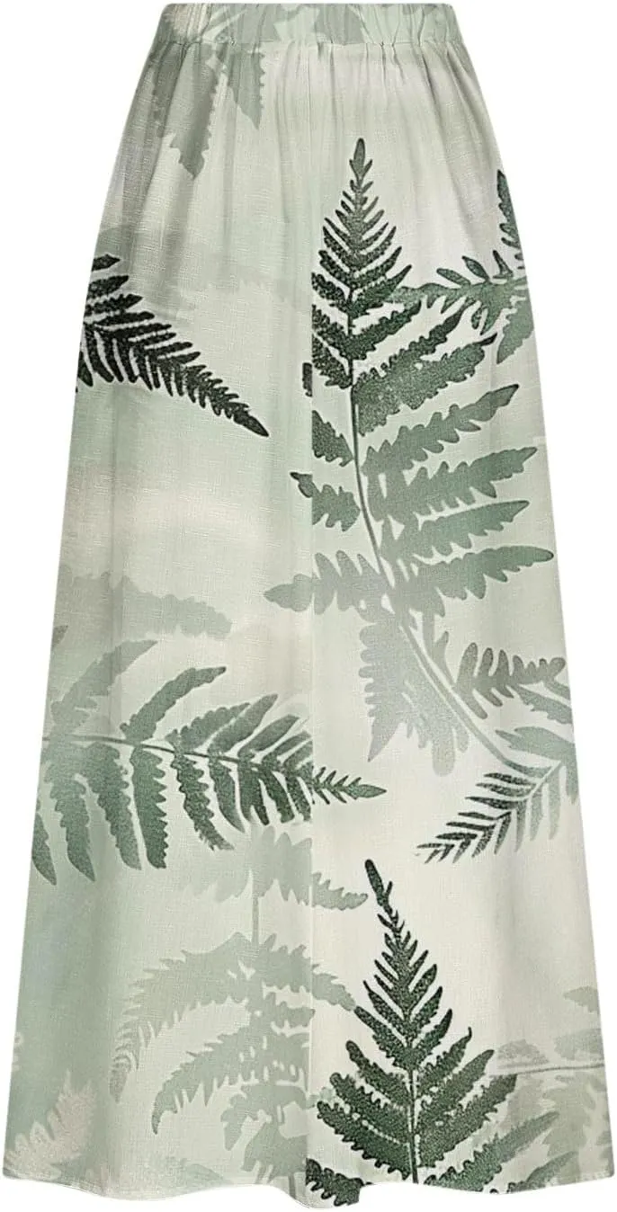 Akklian Flowy Skirts for Women Fashion Boho Floral Print Midi Skirt Flare Pleated Gradient A Line Summer Skirt with Pocket