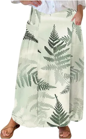 Akklian Flowy Skirts for Women Fashion Boho Floral Print Midi Skirt Flare Pleated Gradient A Line Summer Skirt with Pocket