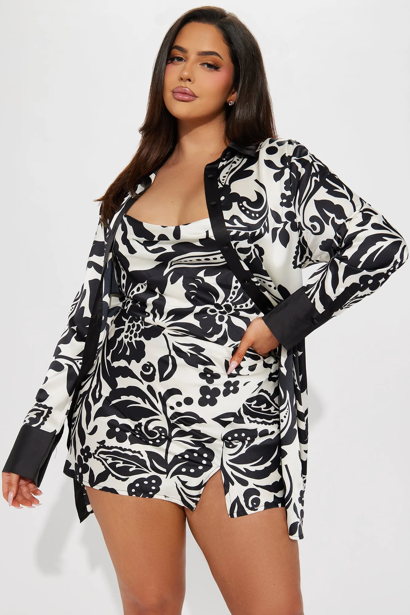 All About Luxe Satin Mini Dress Set - Black