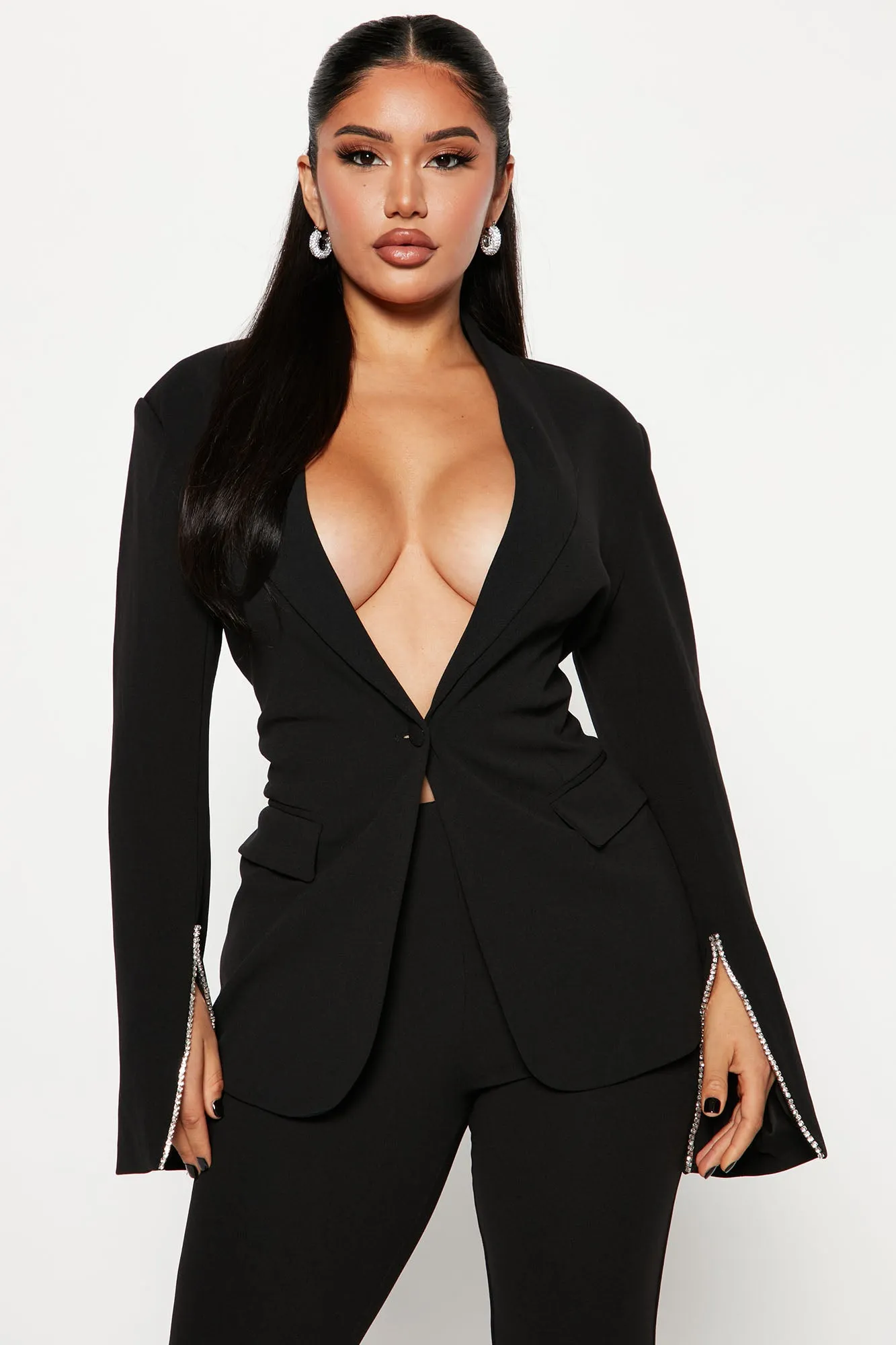 Alyssa Rhinestone Blazer Pant Set - Black