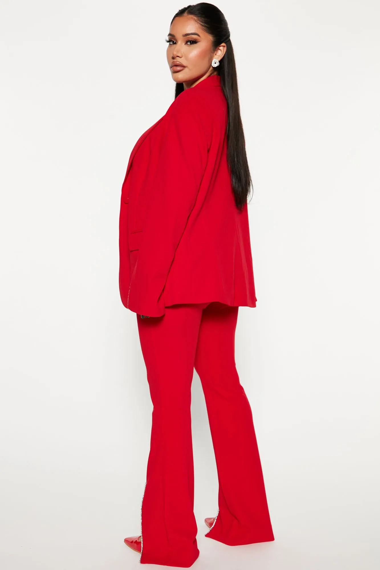 Alyssa Rhinestone Blazer Pant Set - Red