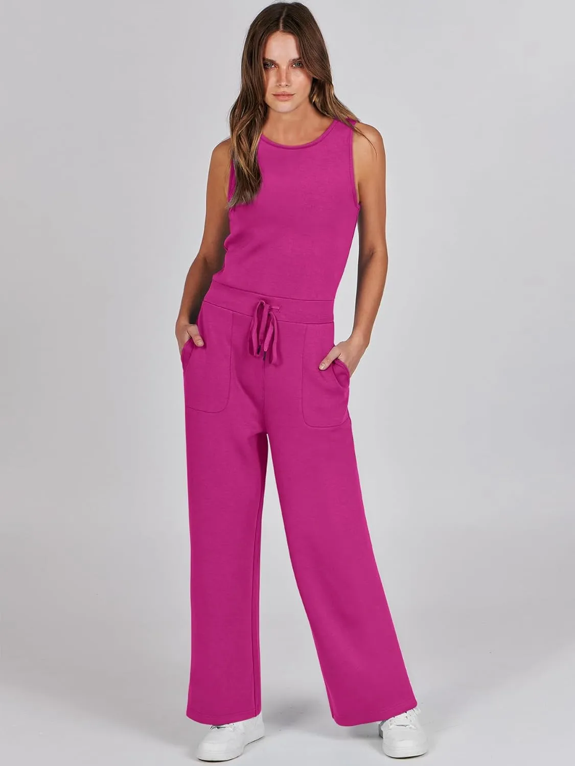 ANRABESS Womens Jumpsuits 2025 Summer Casual Dressy Romper Sleeveless Wide Leg Long Pants One Piece Outfits Vacation Clothes