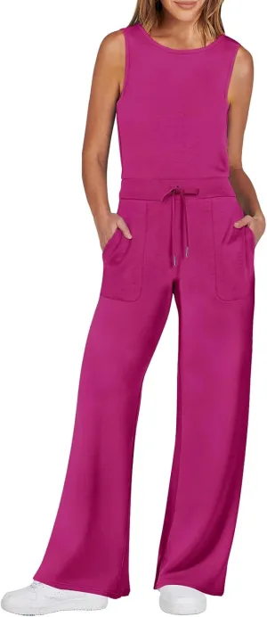 ANRABESS Womens Jumpsuits 2025 Summer Casual Dressy Romper Sleeveless Wide Leg Long Pants One Piece Outfits Vacation Clothes