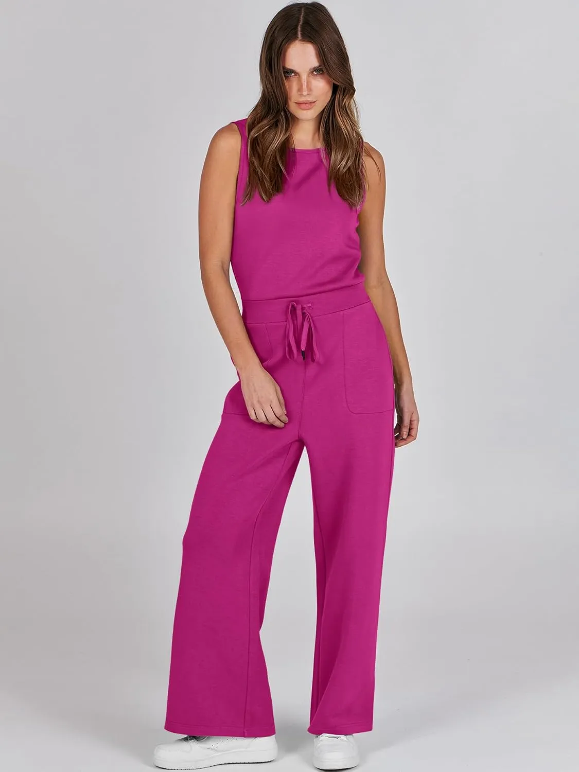 ANRABESS Womens Jumpsuits 2025 Summer Casual Dressy Romper Sleeveless Wide Leg Long Pants One Piece Outfits Vacation Clothes