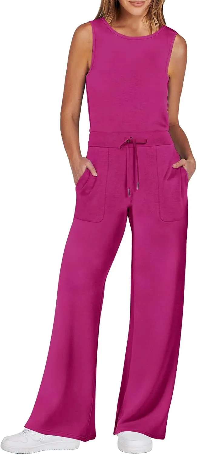 ANRABESS Womens Jumpsuits 2025 Summer Casual Dressy Romper Sleeveless Wide Leg Long Pants One Piece Outfits Vacation Clothes