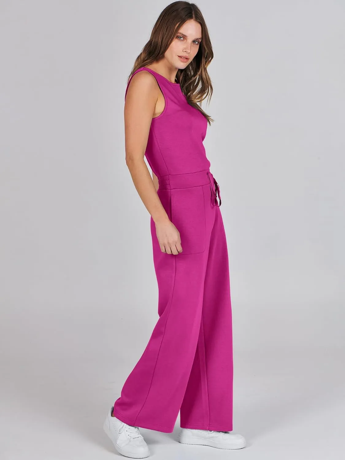 ANRABESS Womens Jumpsuits 2025 Summer Casual Dressy Romper Sleeveless Wide Leg Long Pants One Piece Outfits Vacation Clothes