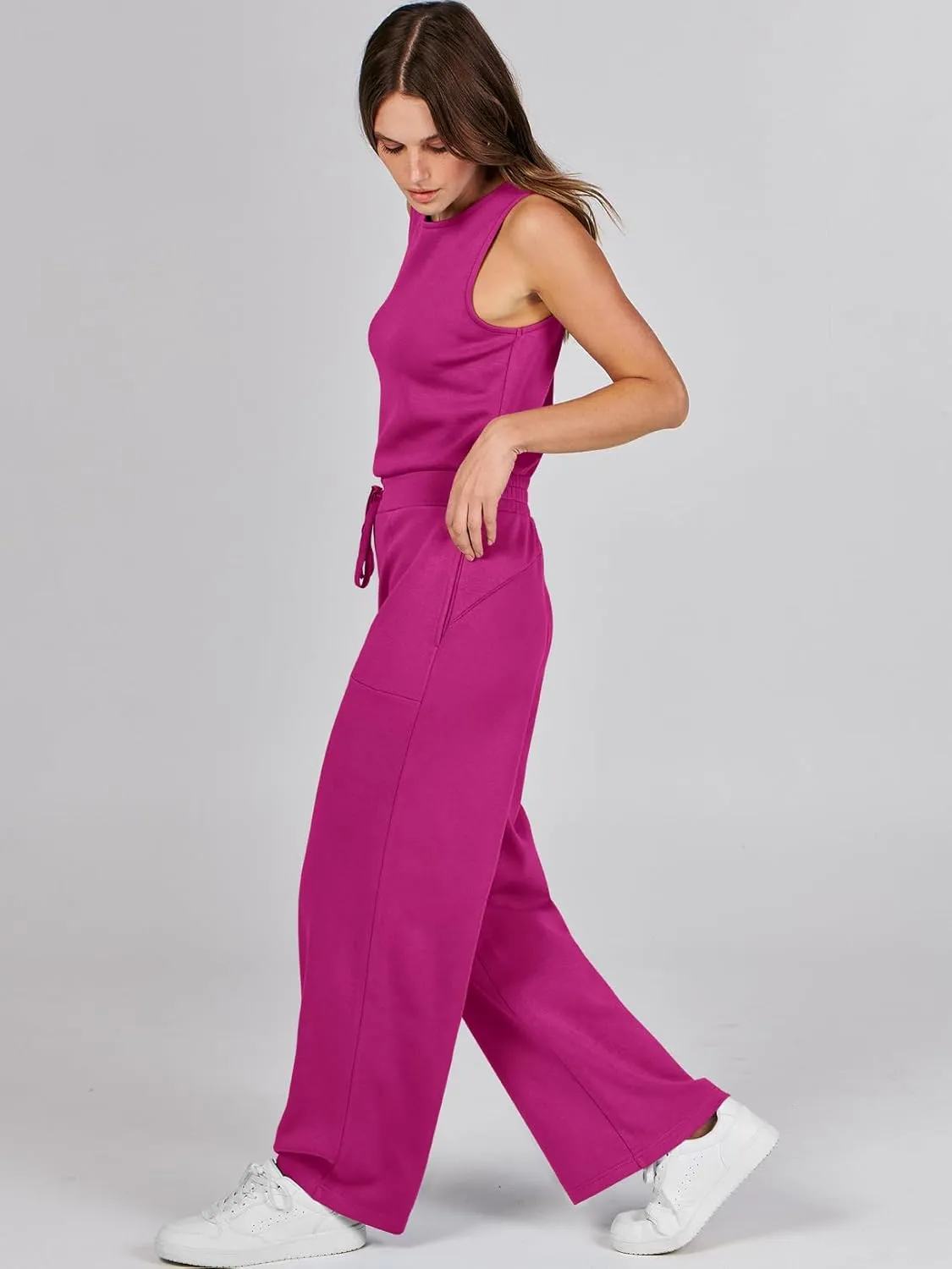 ANRABESS Womens Jumpsuits 2025 Summer Casual Dressy Romper Sleeveless Wide Leg Long Pants One Piece Outfits Vacation Clothes