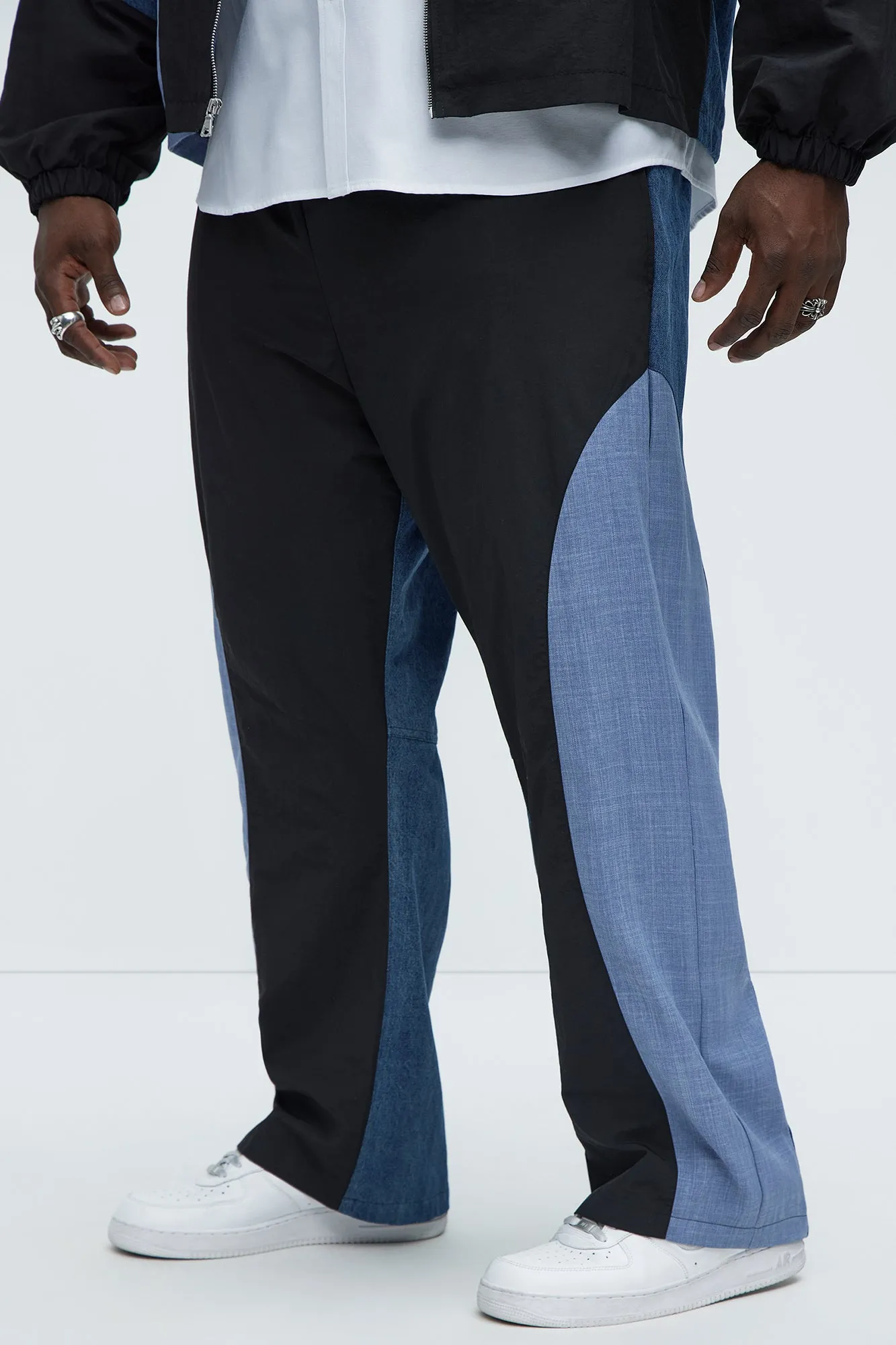 Baggy Colorblock And Denim Pants - Blue/combo