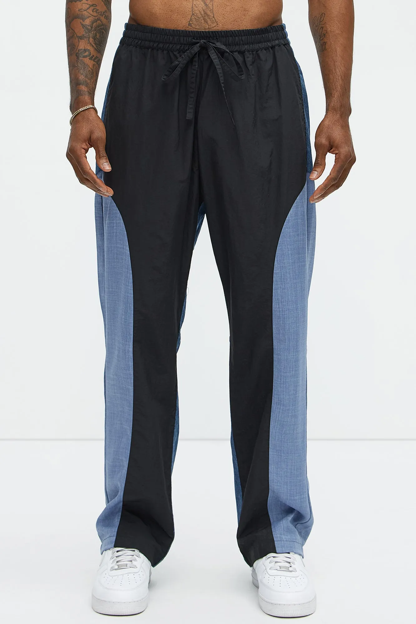 Baggy Colorblock And Denim Pants - Blue/combo