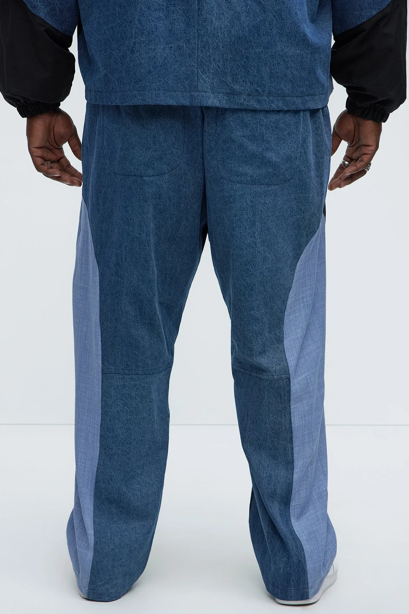 Baggy Colorblock And Denim Pants - Blue/combo