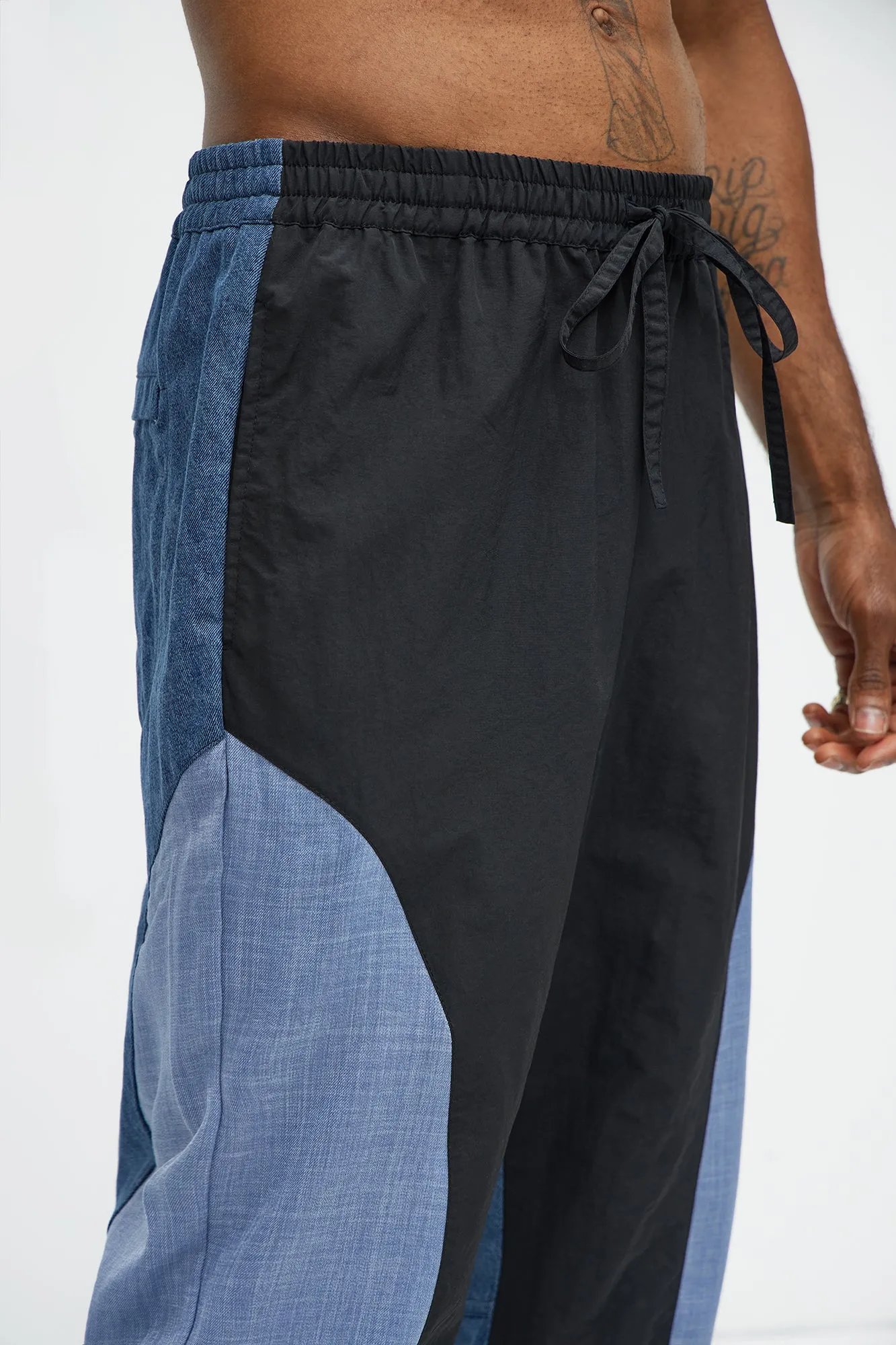 Baggy Colorblock And Denim Pants - Blue/combo