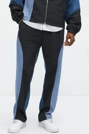 Baggy Colorblock And Denim Pants - Blue/combo