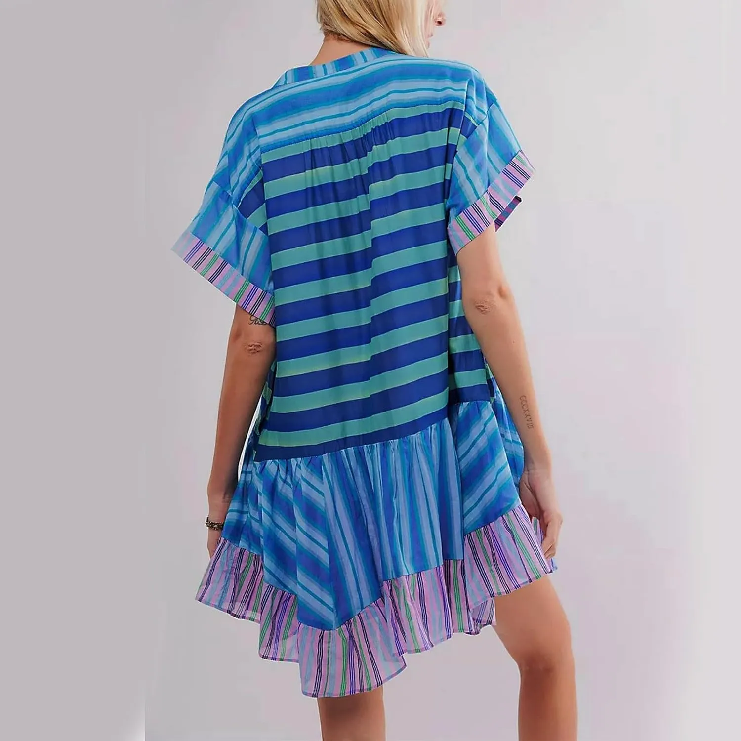 Boho Summer Dresses for Women Short Y2k Babydoll Dress Ruffle Mini Dress Deep V-Neck Casual Floral Tropical Sundress