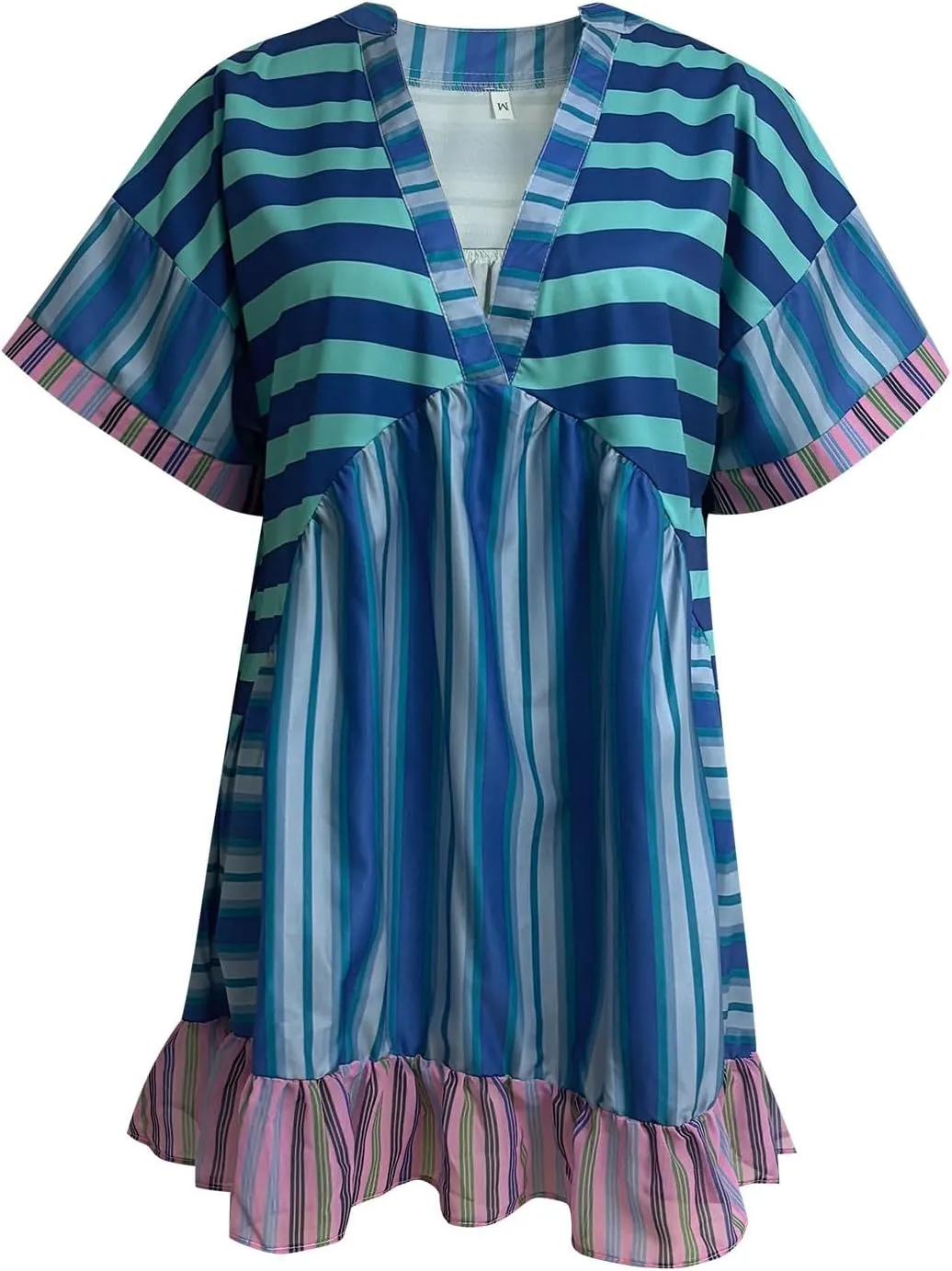 Boho Summer Dresses for Women Short Y2k Babydoll Dress Ruffle Mini Dress Deep V-Neck Casual Floral Tropical Sundress