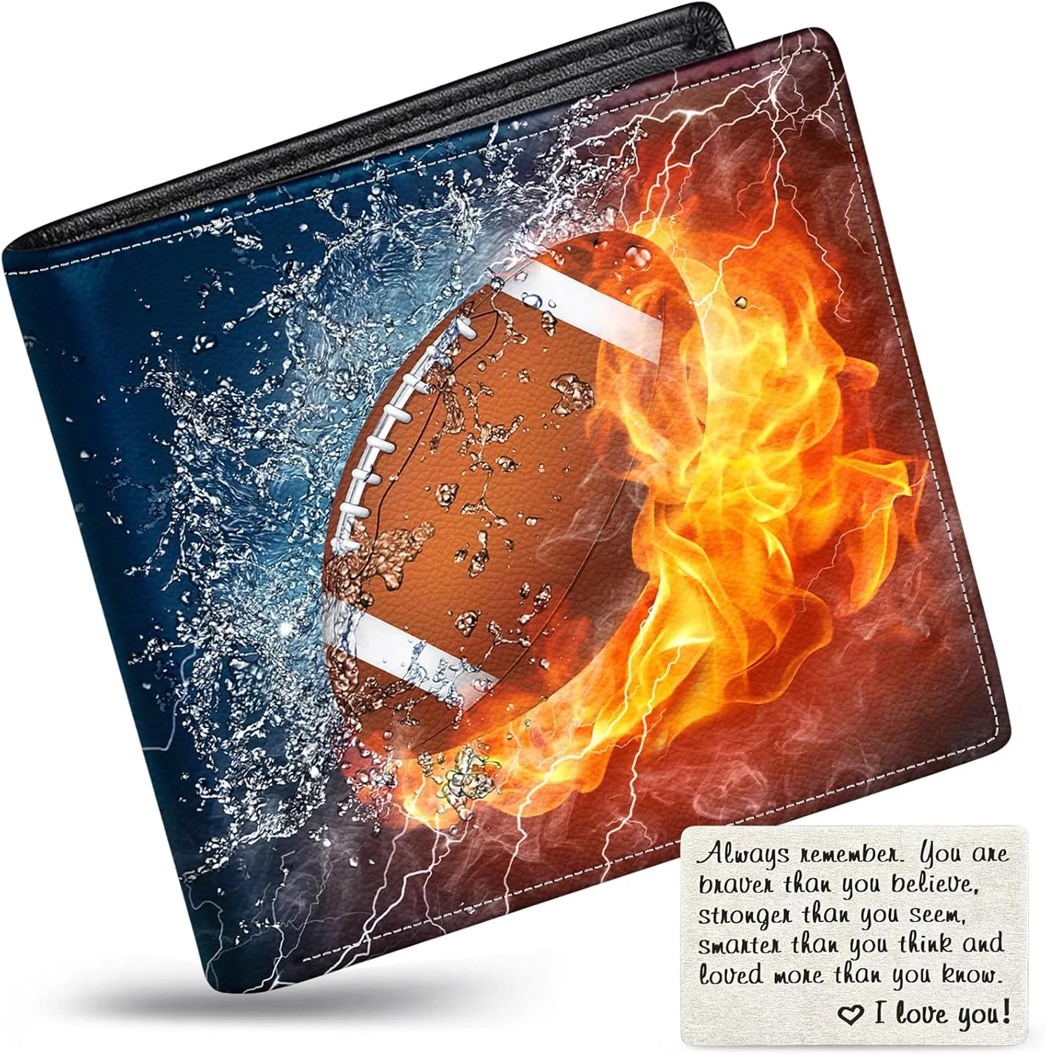 Boys Wallet for Kids, Teen Boy Football Wallets 9-12 8-10 8-12, Cool Novelty Leather Bifold Rfid Blocking Purse Coin Pocket Zipper Id Window for Children Men Male Youth Guys Birthday Christmas Gifts