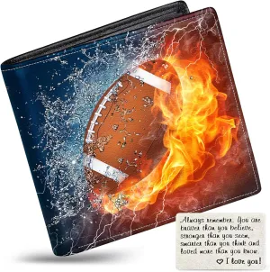Boys Wallet for Kids, Teen Boy Football Wallets 9-12 8-10 8-12, Cool Novelty Leather Bifold Rfid Blocking Purse Coin Pocket Zipper Id Window for Children Men Male Youth Guys Birthday Christmas Gifts