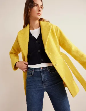 Brushed Wool Blend Belted Coat-Yellow