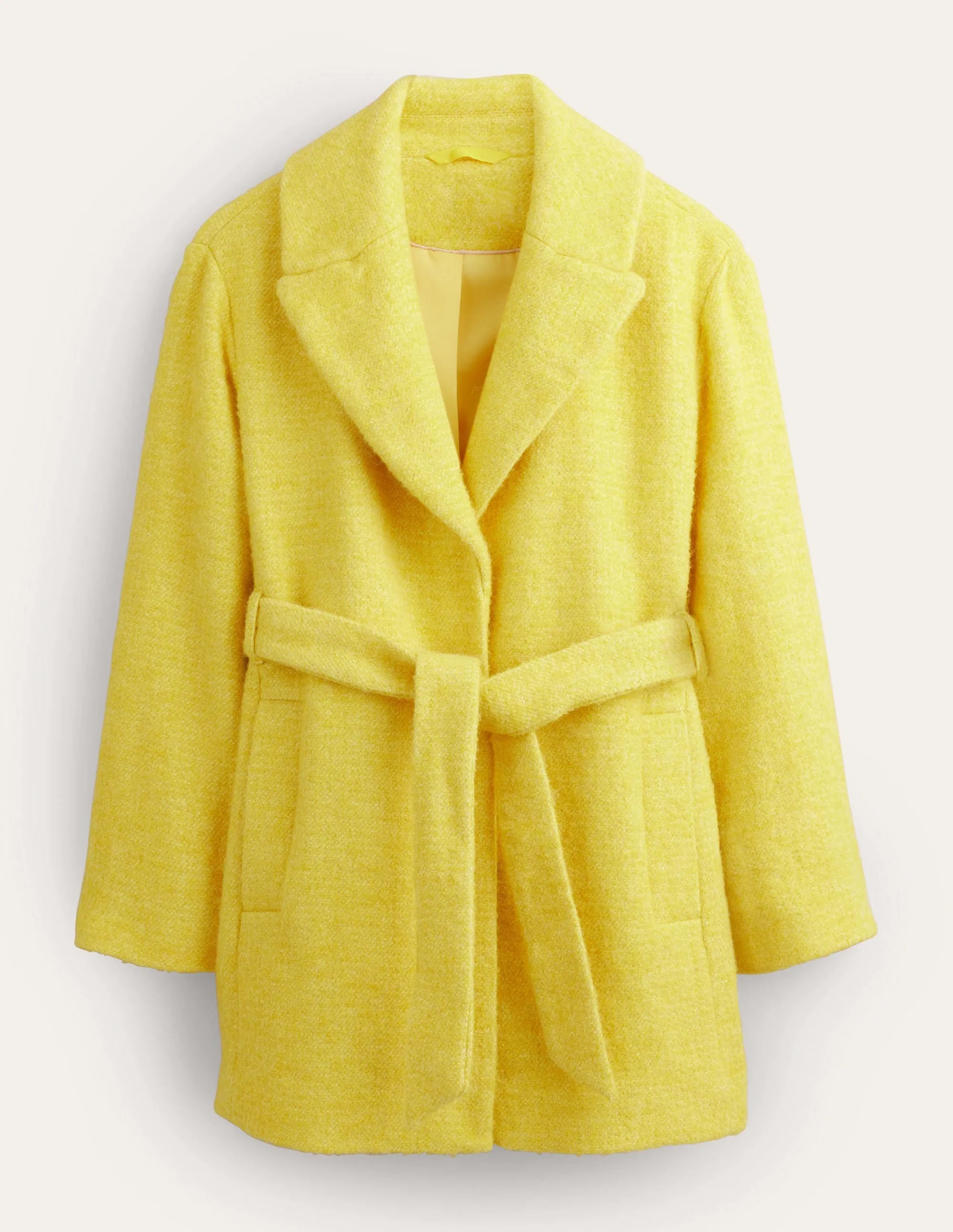 Brushed Wool Blend Belted Coat-Yellow