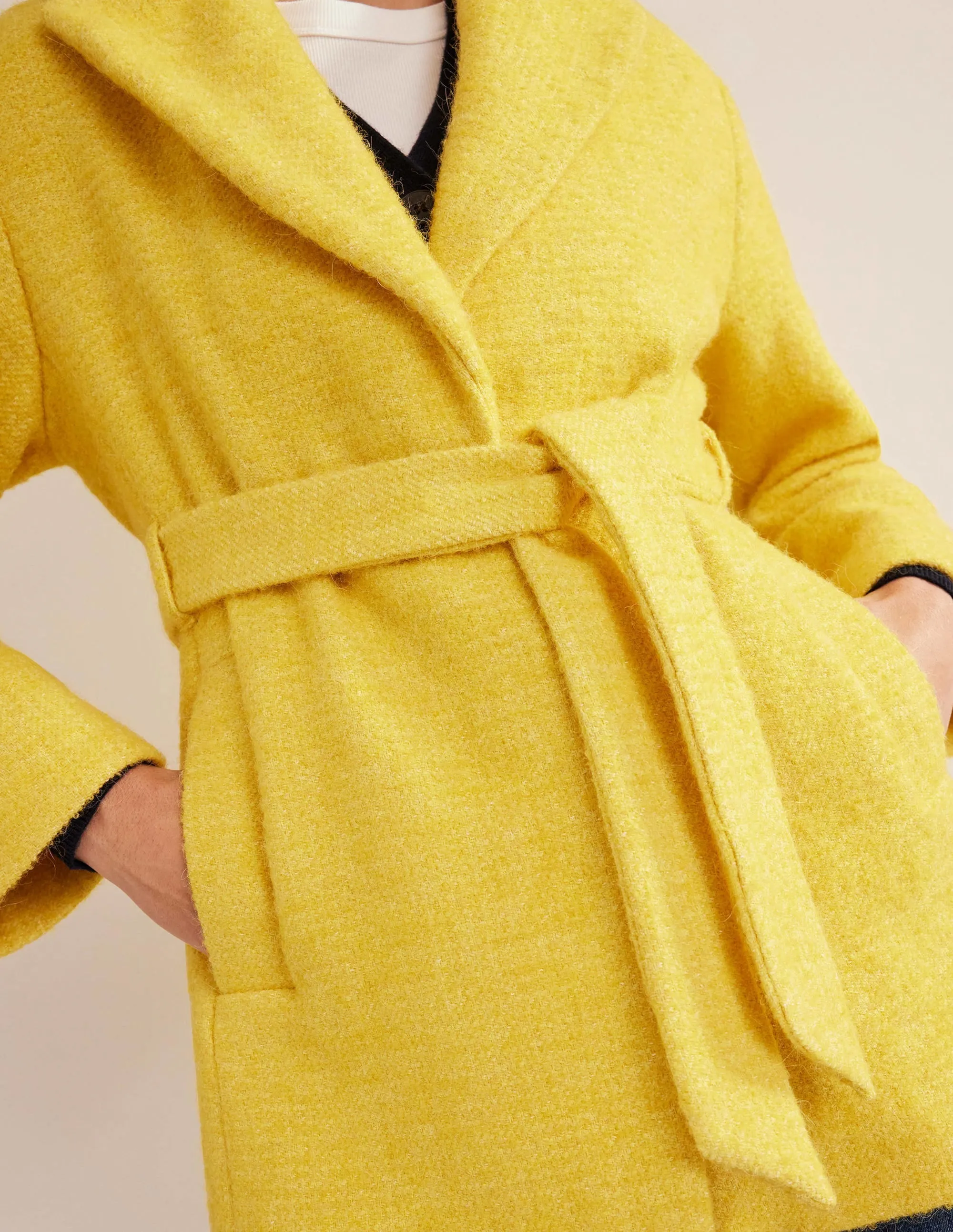 Brushed Wool Blend Belted Coat-Yellow