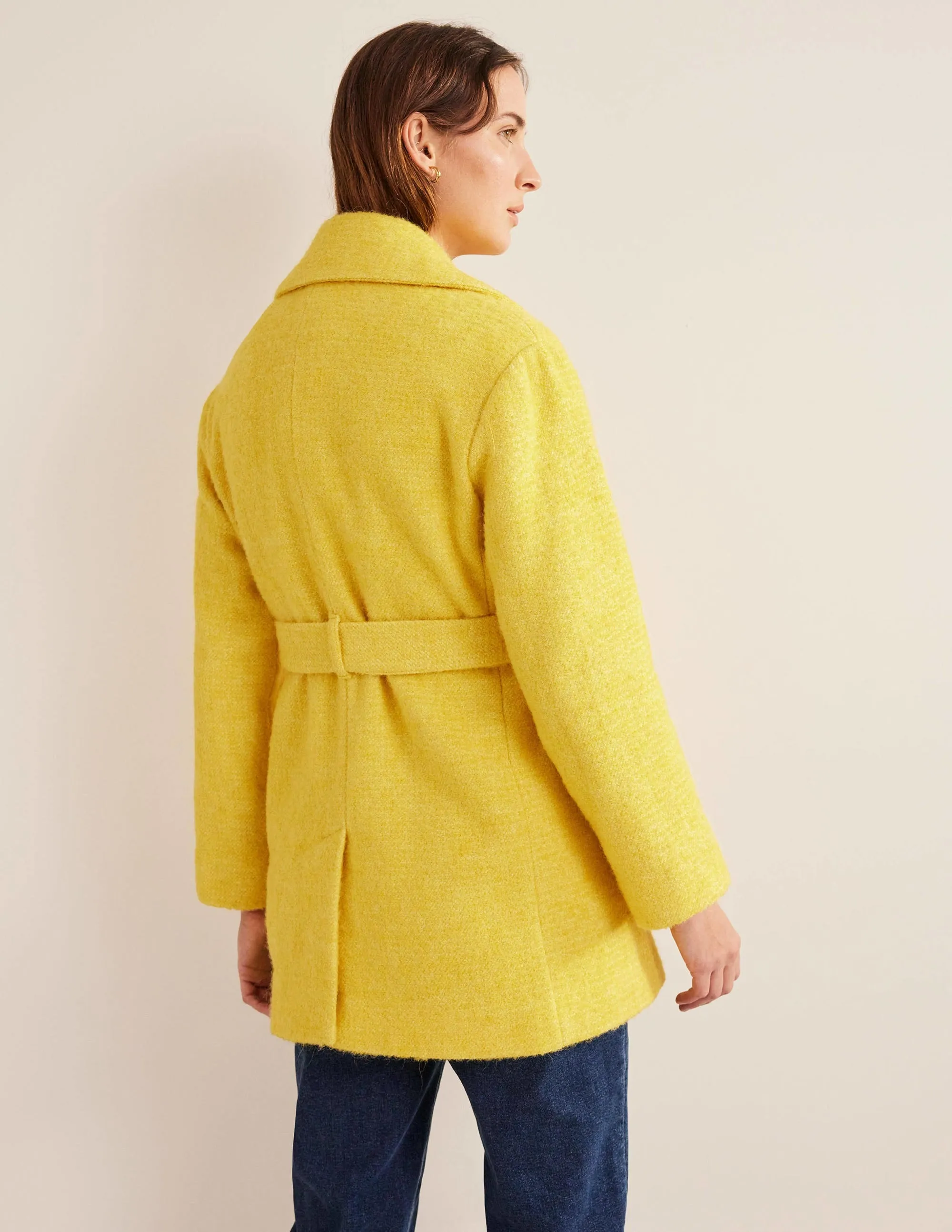 Brushed Wool Blend Belted Coat-Yellow