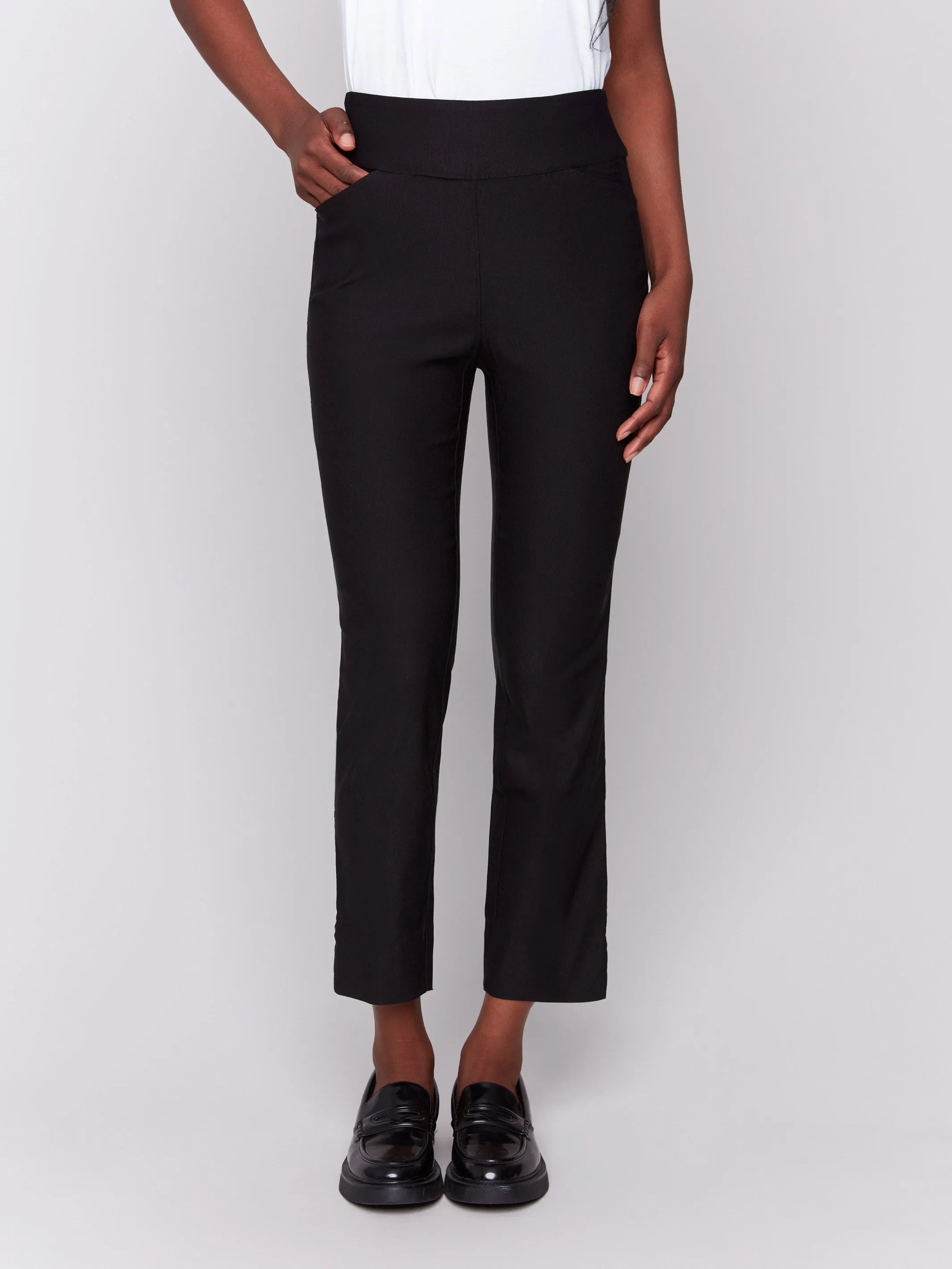 Capri Pants With Hem Slit - Black