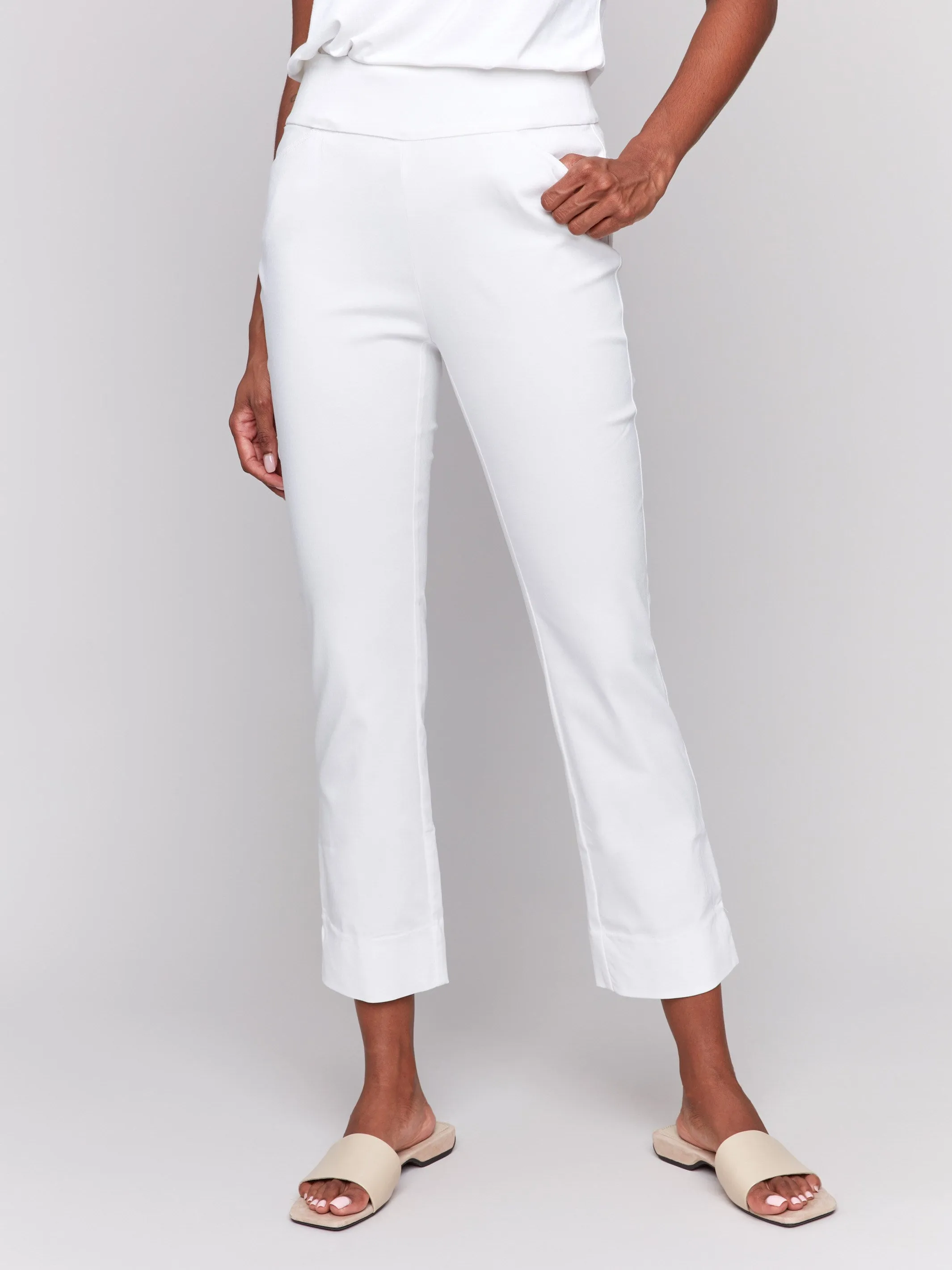 Capri Pants With Hem Slit - White