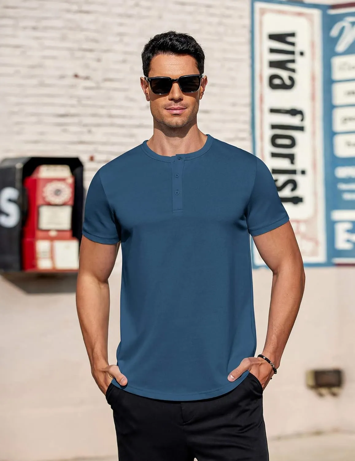 COOFANDY Men's Casual Henley T-Shirts Summer Short Sleeve Cotton Shirts Basic Button Tee Tops