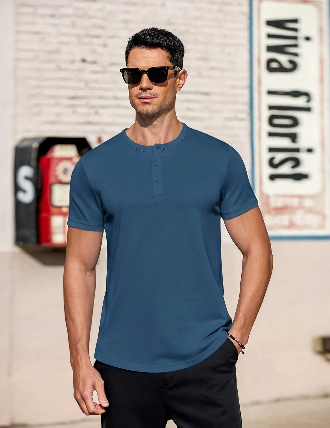 COOFANDY Men's Casual Henley T-Shirts Summer Short Sleeve Cotton Shirts Basic Button Tee Tops