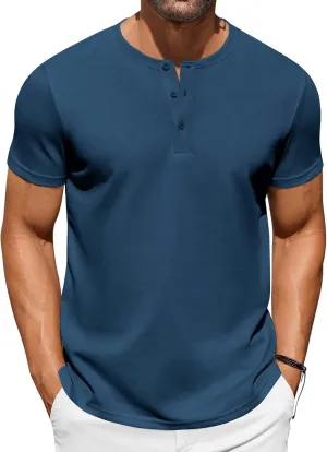 COOFANDY Men's Casual Henley T-Shirts Summer Short Sleeve Cotton Shirts Basic Button Tee Tops