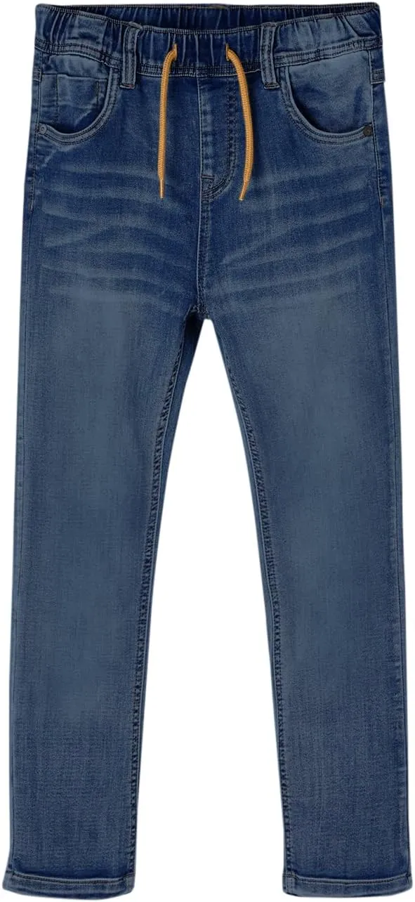 Haloumoning Boys Jeans Kids Elastic Waist Straight Leg Denim Pants with Drawstring 4-14 Years