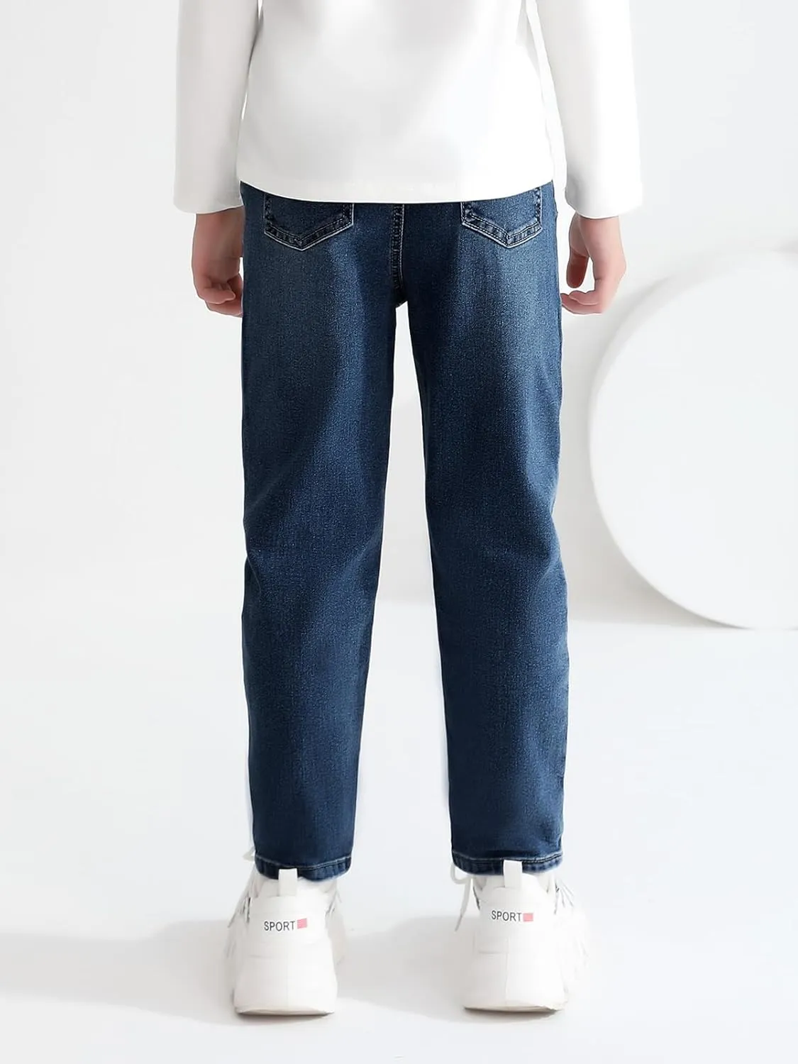 Haloumoning Boys Jeans Kids Elastic Waist Straight Leg Denim Pants with Drawstring 4-14 Years