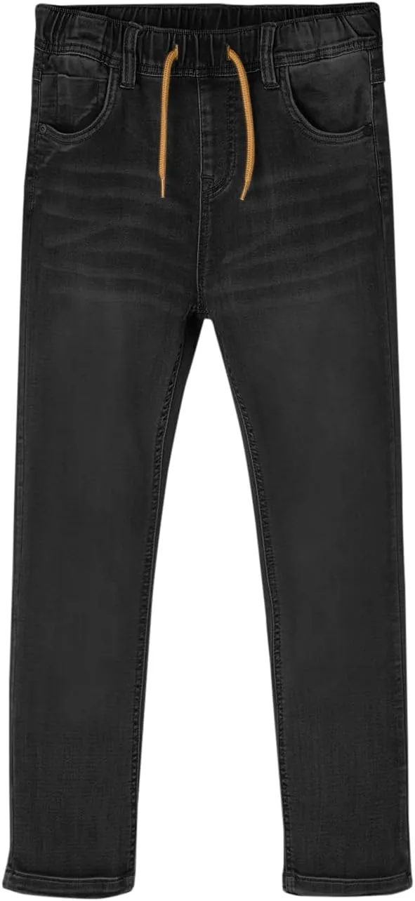 Haloumoning Boys Jeans Kids Elastic Waist Straight Leg Denim Pants with Drawstring 4-14 Years