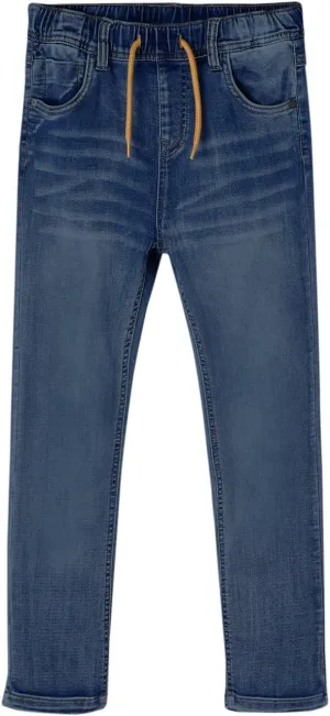 Haloumoning Boys Jeans Kids Elastic Waist Straight Leg Denim Pants with Drawstring 4-14 Years