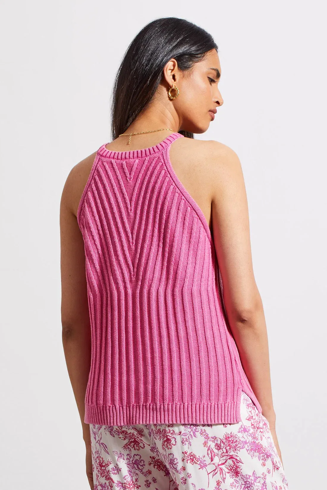 Helena Hi Pink Halter Sweater Tank in Special Wash - TRIBAL 5412O-4632-2427