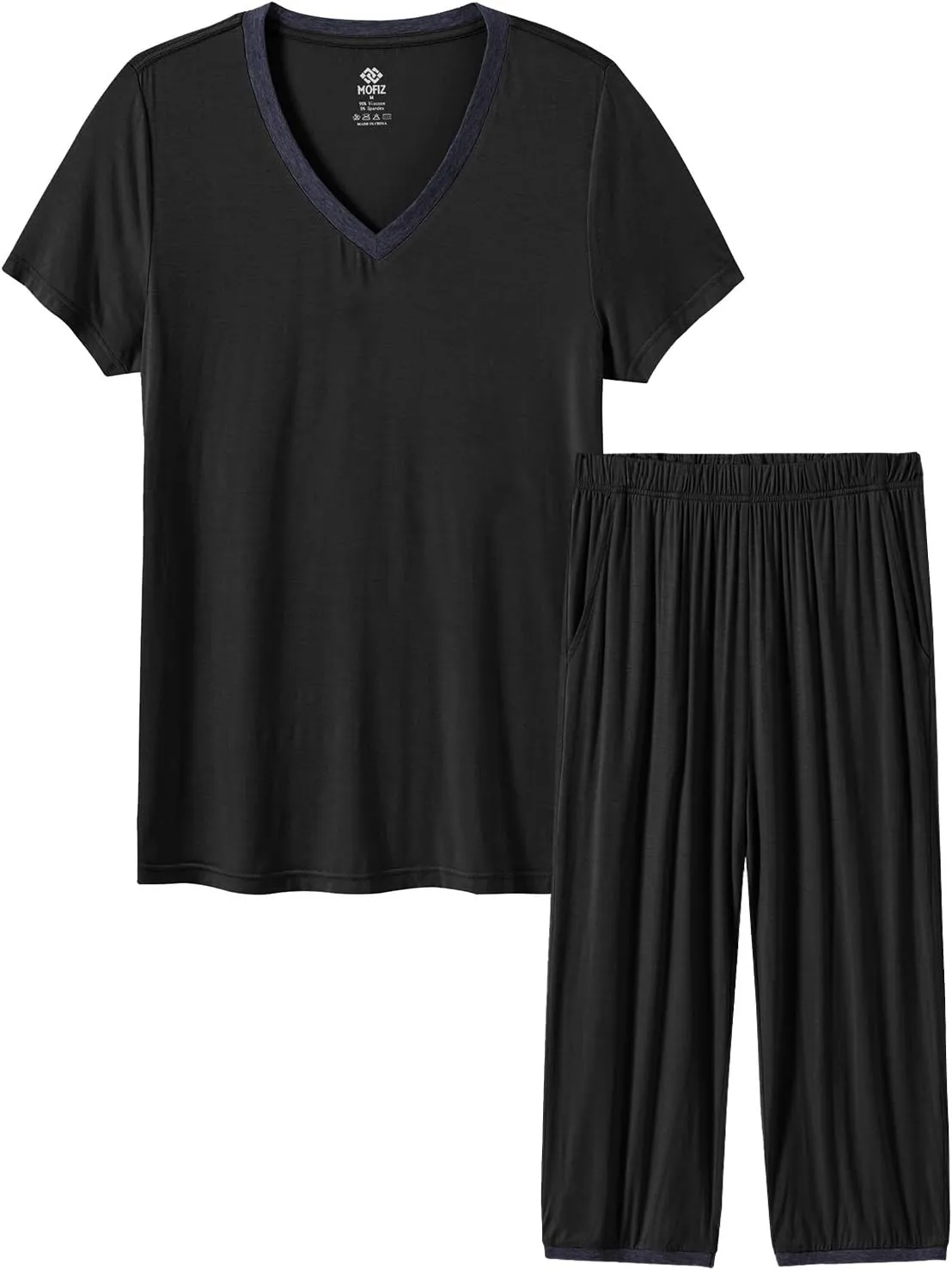 JINSHI Women's Pajamas Set Short Sleeve Top and Capri Pants Lightweight Sleepwear Comfy Pjs Lounge Set with Pockets