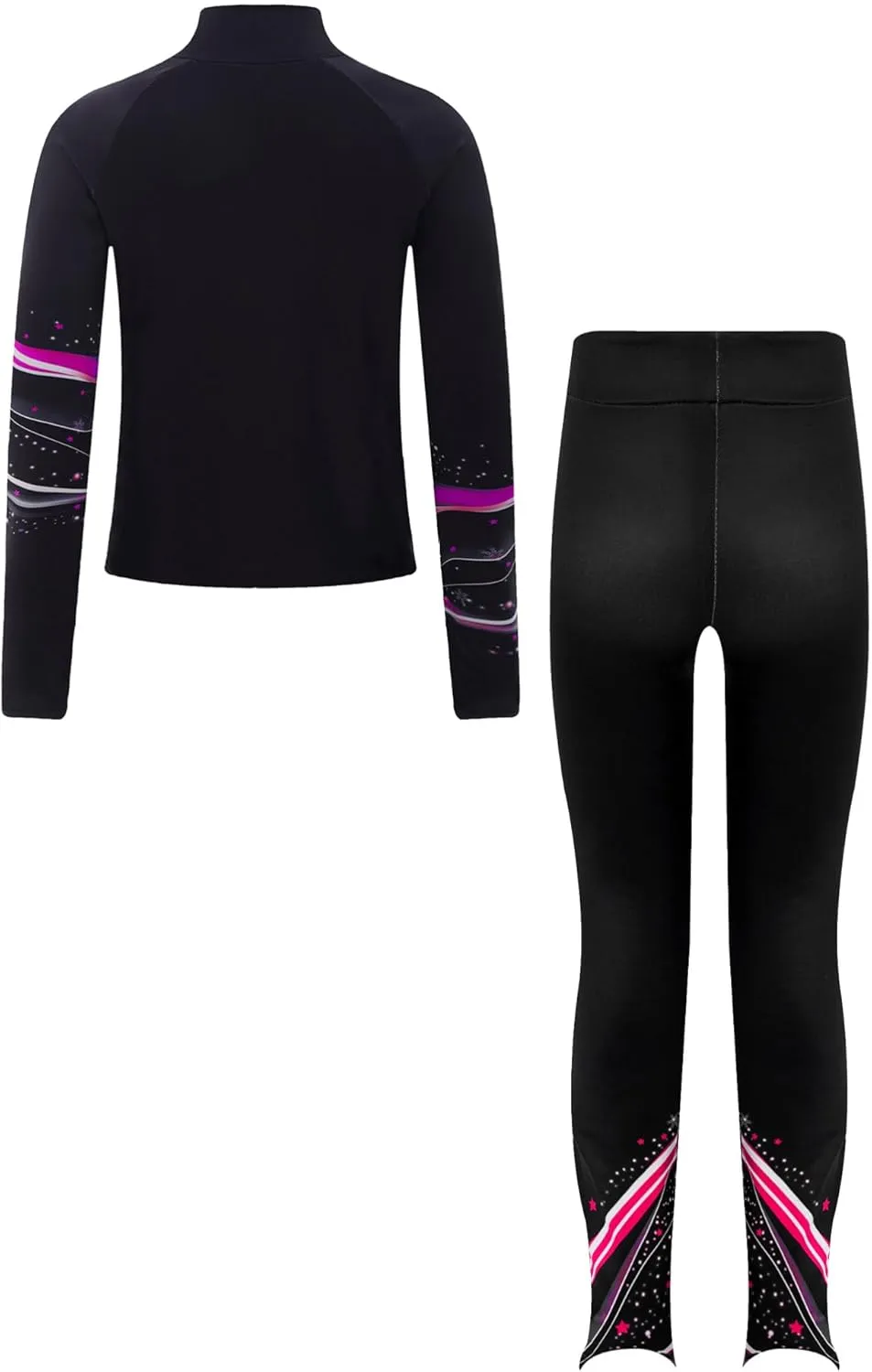 Kids Girls Ice Figure Skating Outfit 2 Piece Gym Workout Training Suit Long Sleeve Zip Sweatshirt and Pants