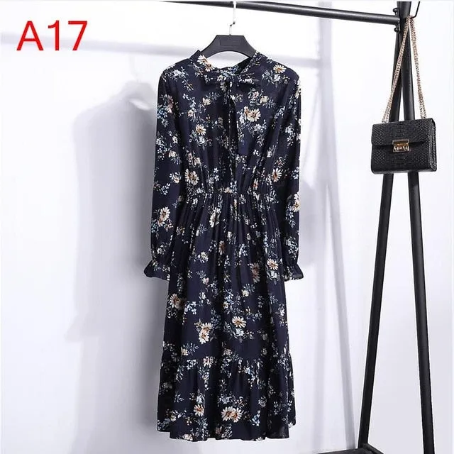 Korean Black Shirt Vestidos Office Polka Dot Vintage Autumn Dresses Women Dresss Pring 2019 Midi Floral Long Sleeve Dress Female
