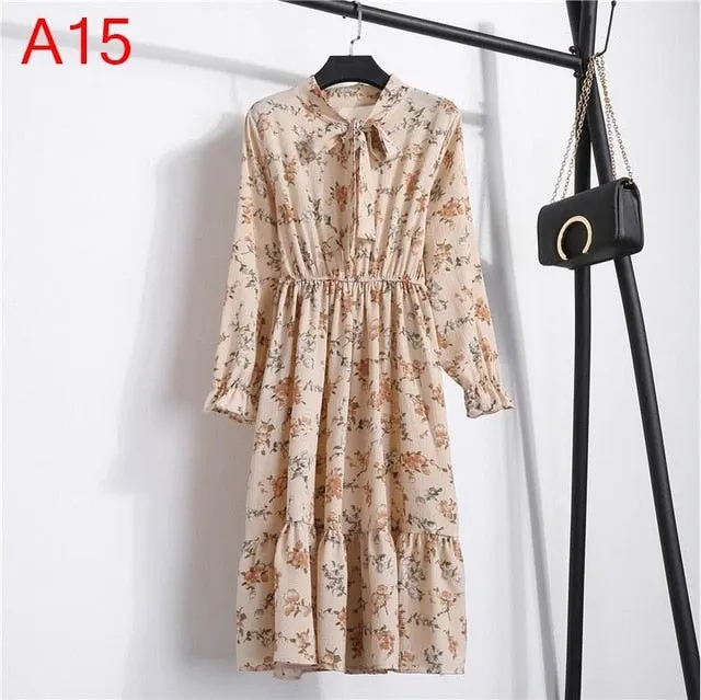 Korean Black Shirt Vestidos Office Polka Dot Vintage Autumn Dresses Women Dresss Pring 2019 Midi Floral Long Sleeve Dress Female