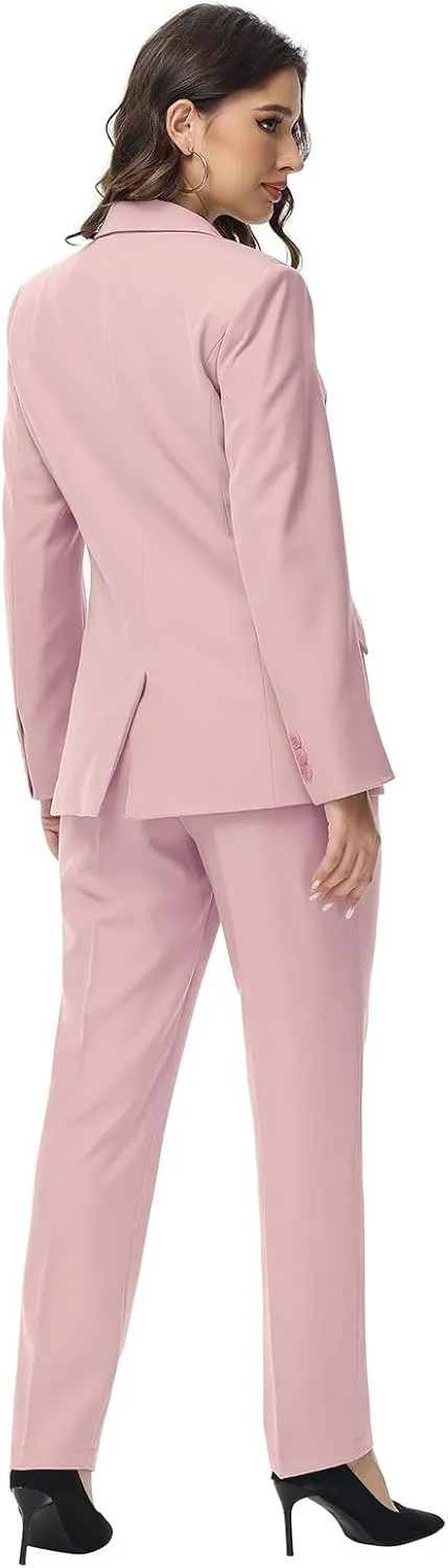 Lamgool Women Suit 2 Pieces Set One Button Lady's Business Formal Peak Lapel Blazer and Pants for Work