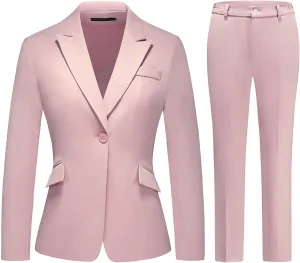 Lamgool Women Suit 2 Pieces Set One Button Lady's Business Formal Peak Lapel Blazer and Pants for Work