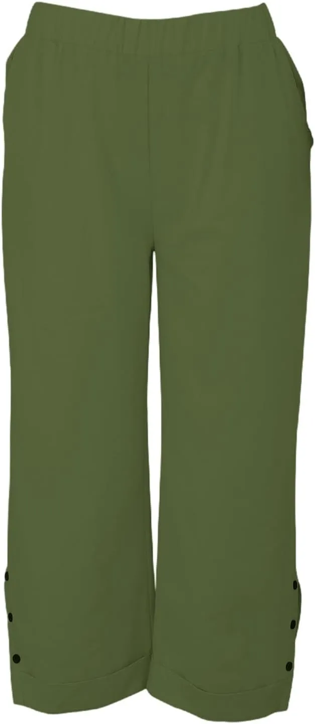Linen Pants for Women Trendy Solid Straight Elastic Pant Long Drawstring Waist Cotton Casual Slit Plus Size Trousers
