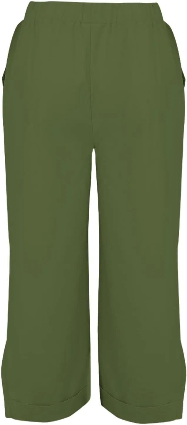 Linen Pants for Women Trendy Solid Straight Elastic Pant Long Drawstring Waist Cotton Casual Slit Plus Size Trousers