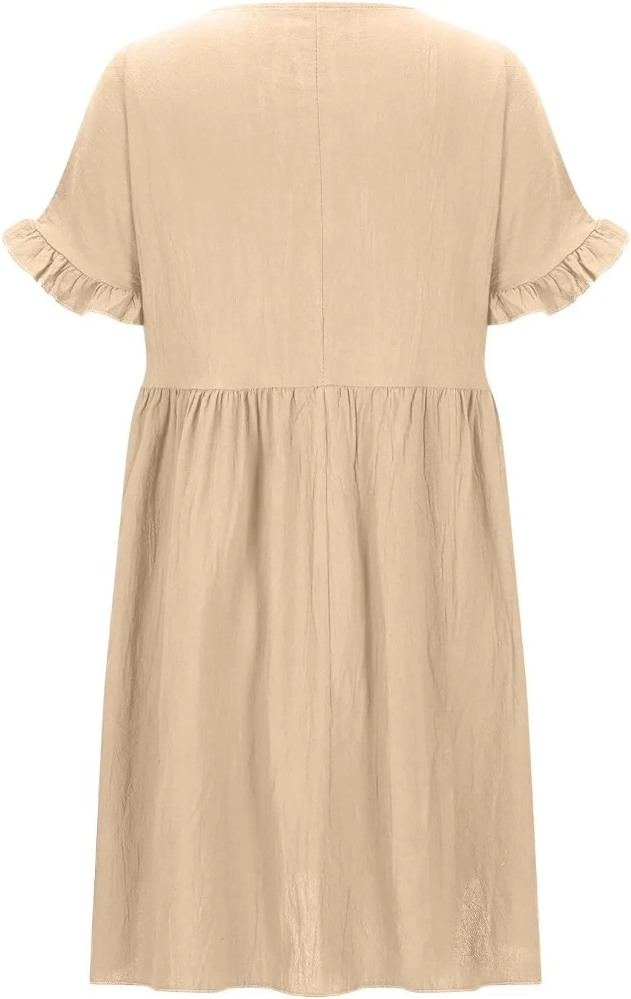 Lmdudan Summer Cotton Linen Dress Womens Casual Mini Dresses Short Sleeve Ruffle A-line High Waist Sundress Vacation Outfit