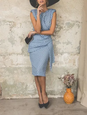 Luolandi Women's Sheath Dress Knee Length Dress Pink Light Blue Sleeveless Polka Dot Print Ruched Spring Summer Round Neck Elegant Casual Vintage Party Dress