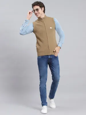 Men Beige Solid Wool blend Sweater
