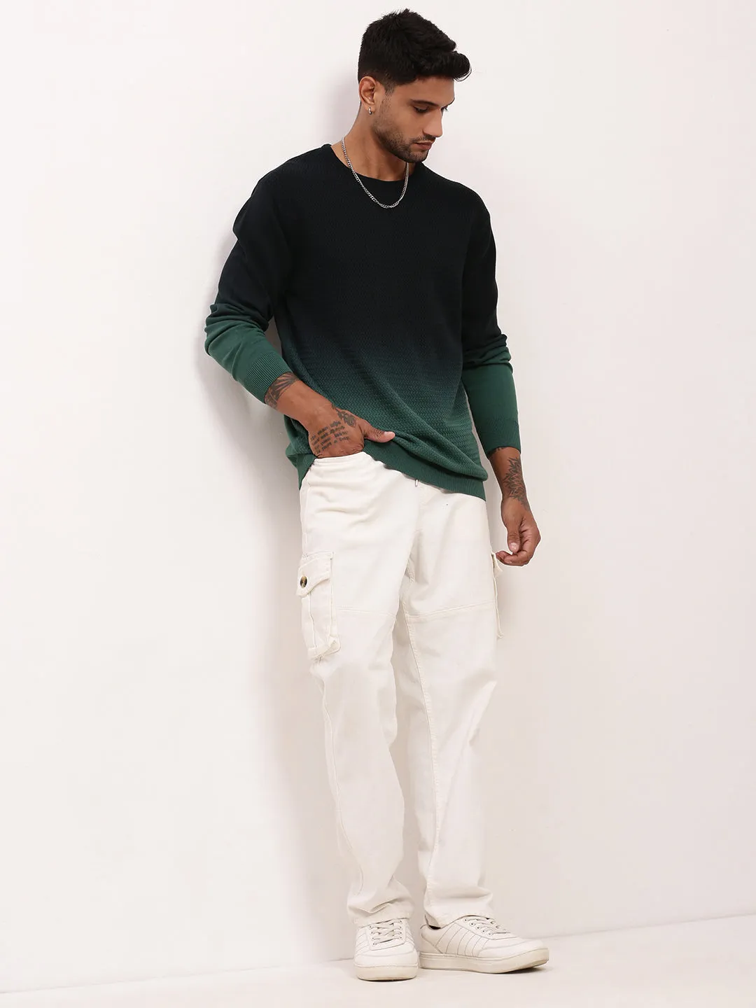 Men Green Gradient knitted Sweater