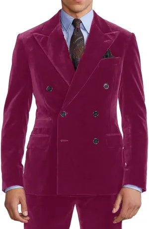 Men's 2 Piece Velvet Suits Slim Fit Double Breasted Suits Formal Wedding Prom Dinner Party Blazer Pants Set